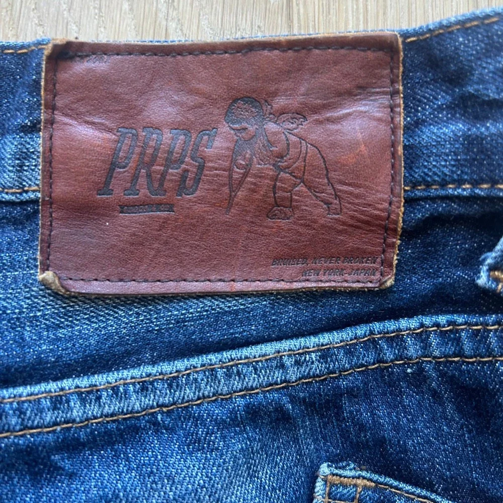 PRPS Barracuda Straight Leg Jeans 30 Japanese Denim Leather Patchwork Upcycled